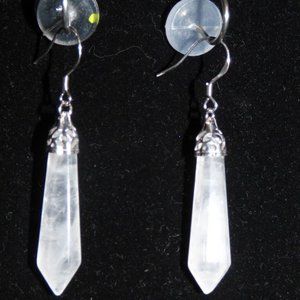 WHITE QUARTZ STERLING SILVER HEXAGONAL POINT CHAKRA EARRINGS 25.05CTS LE 250